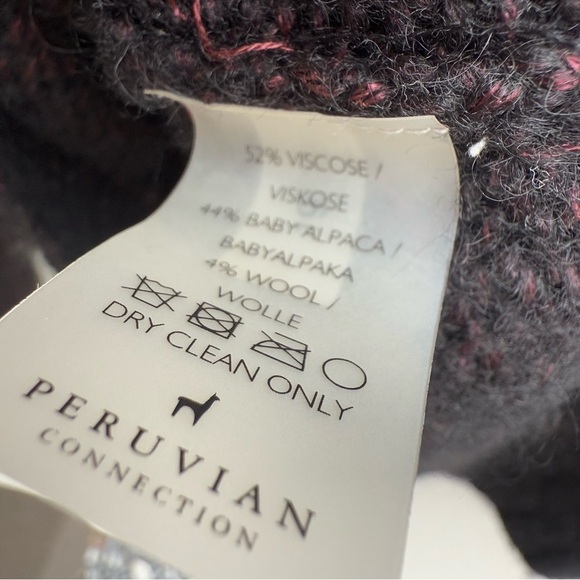 Peruvian Connection Black and Rose Alpaca Blend Crew Neck Sweater - Picture 6 of 8
